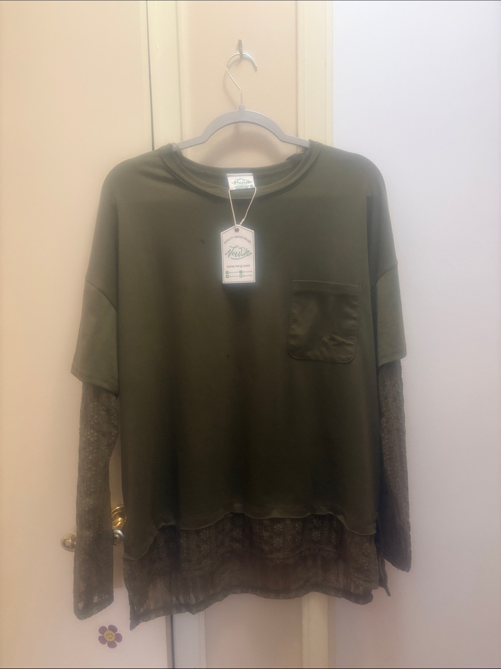 Very J Olive Green Layered Long Sleeve Top
